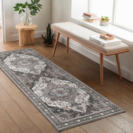 GENIMO Rugs Living Room 60x120CM Runner Rug Machine Washable Non Slip Boho Vintage No Pile Carpet for Bedroom, Hallway, Lounge, Kids Baby Room, Dark Grey