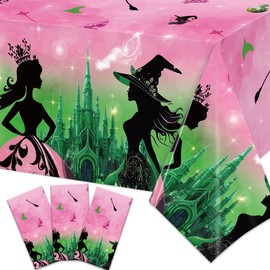 Pink and Green Party Decorations Witch Birthday Party Tablecloth - Witch Party Decorations Supplies Disposable Waterproof Plastic Table Cover 3Pcs 54 x 108 Inch Witch and Princess Table Cloth