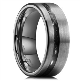 King Will 8mm Mens Wedding Band Tungsten Ring for Men Meteorite Inlay Brushed Gunmetal Plated Engagement Ring Daily Wear丨Galaxy Collection 10
