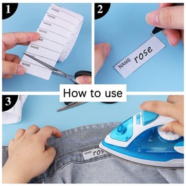 Name Labels for Clothing, 200 Pieces, Waterproof, Oil-Resistant Name Stickers, Writeable Iron on Clothing Labels, Clothing Name Labels, Washable Name Tapes with Pen