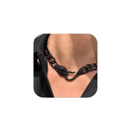 CSIYANJRY99 Chunky Snake Necklace Black Choker - Punk Vintage Cuban Chain Jewelry (D-Black)