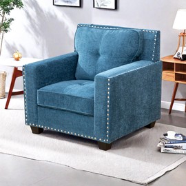 NicBex Couches for Living Room Morden Upholstered Linen Fabric Couch Futon Sofa Bed Small Couch for Bedroom with Back Cushions and Cooper Nail for Living Room and Reception Room, Blue