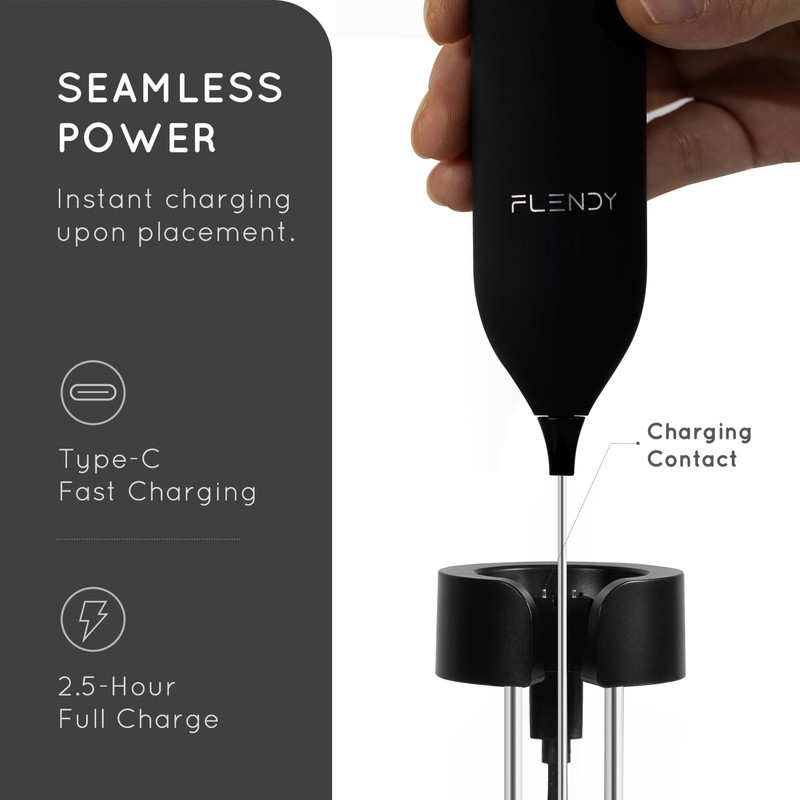 Flendy Rechargeable Milk Frother Handheld, Coffee Frother Handheld with USB-C
