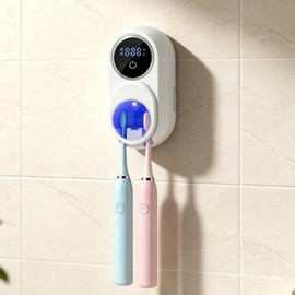 WONICO Toothbrush Holders for Bathroom, Smart Toothbrush Holder Tooth Brush Wall-Mounted Cleaner Organizer Auto-Inductive Cover Fits Most Electric, Manual, Kids’ Toothbrushes - White