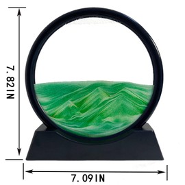 SANDCLE 3D Sand Pictures for Turning - Dynamic Sand Picture Round Glass Frame, Movable Sand Art Landscape, Flowing Sand Painting for Office, Desktop Decoration (Green, 7 Inches)