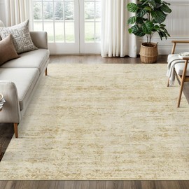 Soalmost Area Rugs 5x7 for Living Room, Floral Washable Rugs for Dining Room, Bedroom, Kitchen, Vintage Non-Slip Thin Area Rug Beige Yellow