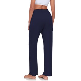 COLORFULLEAF Women's Bamboo Rayon Pajamas Pants Wide Leg Yoga Pants Casual Loose Cozy Sweatpants with Pockets (Navy, M)