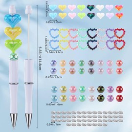 WEWAYSMILE 16 Pieces Beadable Pen DIY Ballpoint Pen Set in Black Ink With Hollow Love Heart Beads Solid Love Heart Beads Round Beads Cute Beaded Pen for Students Schools Office Supplies