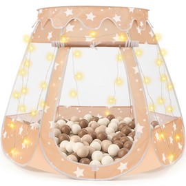 Crayline Pop Up Princess Tent with Star Light, Toys for 3+ Year Old Girl Birthday Gift, Ball Pit for Toddler Girl Toys, Easy to Pop Up and Assemble(Brown)
