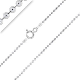 Planetys - Children's and Baby Ball Chain 925 Sterling Silver Rhodium-Plated Girls Boys Chain 1.5 mm Wide Various Lengths 32-34-36-38-40 cm, Sterling Silver