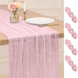 4 Pack Pink Table Runner 17 x 108inch Cheesecloth Table Runner Boho Gauze Table Runners for Dining Table Rustic Sheer Fabric Table Runners for Wedding Party Bridal Shower Spring