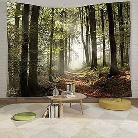 DZGlobal Forest Pathway in the Misty Mountain Tapestry Wall Hanging Art Nature Landscape Tapestries 60W X 40L Inch Home Decor for Living Room Bedroom Kitchen Dorm Green