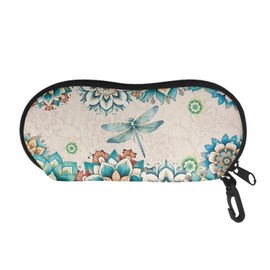 JoyLamoria Glasses Bag Sunglasses Case Polyester Eyeglass Case Outdoor Travel Glasses Bag Handbag Zipper Pouch, Boho Floral Dragonfly