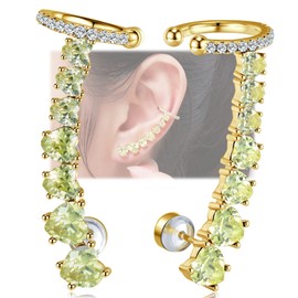 Ear Cuff Climber Earrings For Women 925 Sterling Silver Post Stud Earrings Gold Plated 7 Peridot Cubic Zirconia CZ Hypoallergenic Jewelry Gift weinuo