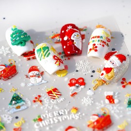 Christmas 5D Embossed Nail Art Stickers for Charms Nail Art Self Adhesive Xmas Trees Snowman Snowflake Nail Design Stickers Santa Claus Nail Stickers Winter Nail Decals for Women DIY Artificial Nails