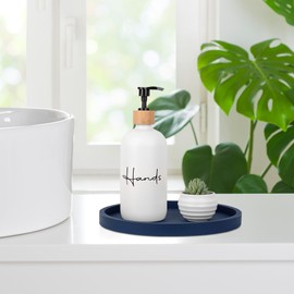 Silicone Bathroom Tray Round Vanity Tray Decorative Soap Holder Kitchen Countertop Organizer Coffee Table Decor for Candle, Perfume, Plant, 9 Inch, Dark Blue