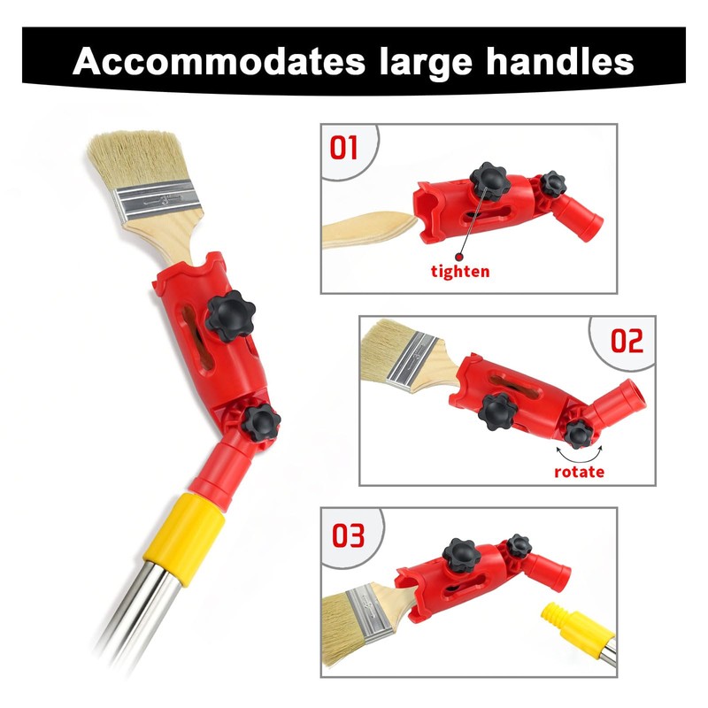 Multi-angle brush extension, 180° swivel for extension rod attachments, multi-angle
