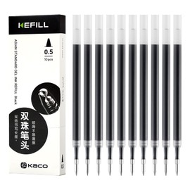 Gel Pens Refill for KACO Pens Asian Standard, Black Ink, Box of 10 Pieces 0.5mm Fine Point Smooth Writing Rolling Ball Pens Refill (11cm)