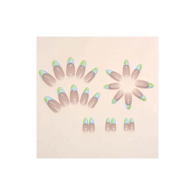 24 uñas postizas francesas cortas con forma de almendra, uñas
