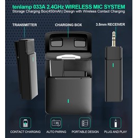 tenlamp Wireless Microphone, 2.4GHz Wireless Lapel Microphone System, Plug & Play, Lapel Microphone with Noise Cancellation, Lavalier Wireless Microphone for Video Recording YouTube Podcast Facebook