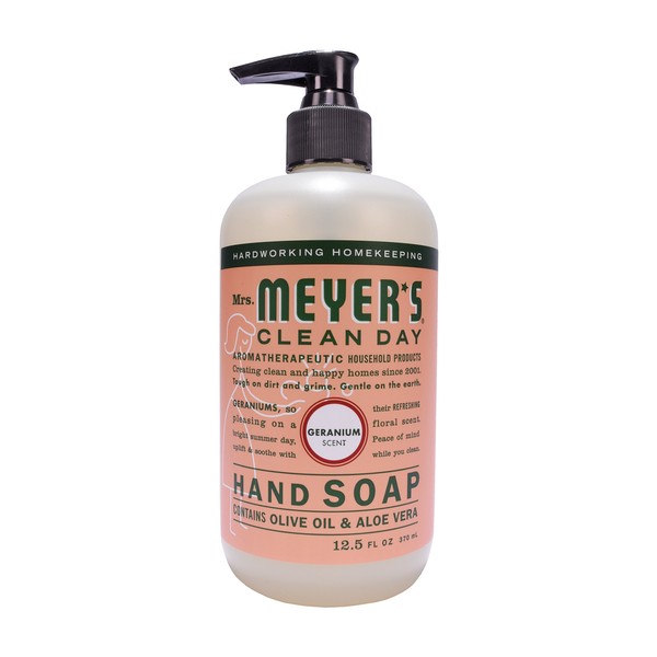 MRS. MEYER'S CLEAN DAY Hand Soap, Made with Essential Oils, Biodegradable Formula, Geranium, 12.5 fl. oz - Pack of 6