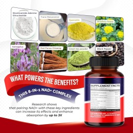 NAD+ 350mg with Trans-Resverat<wbr/>rol, Quercetin & Rhodiola â€“ Cellular Energy, Healt