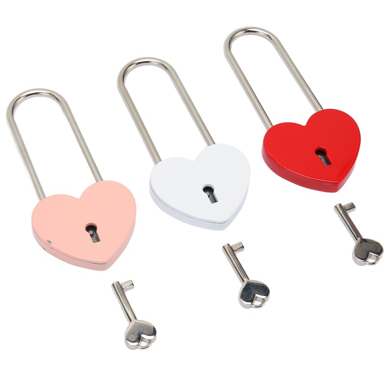 3pcs Heart Shaped Padlock with 3 Keys Rustproof Zinc Alloy
