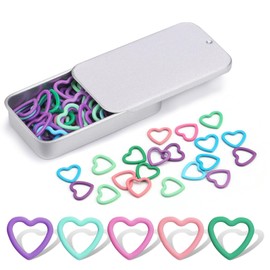 Jmuiiu Heart-Shaped Metal Stitch Markers, 50Pcs Metal Colorful Crochet Stitch Markers for Crocheting Clothing Tag DIY Craft Project with Storage Box