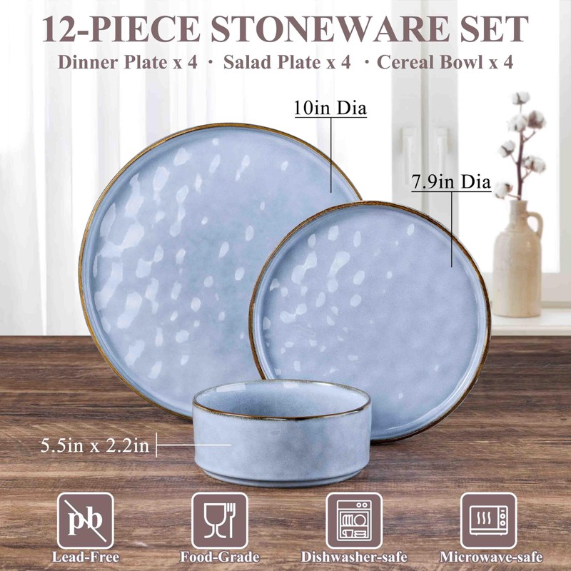Herogo 12 Pieces Dinnerware Sets for 4, Ceramic Serving Dishes