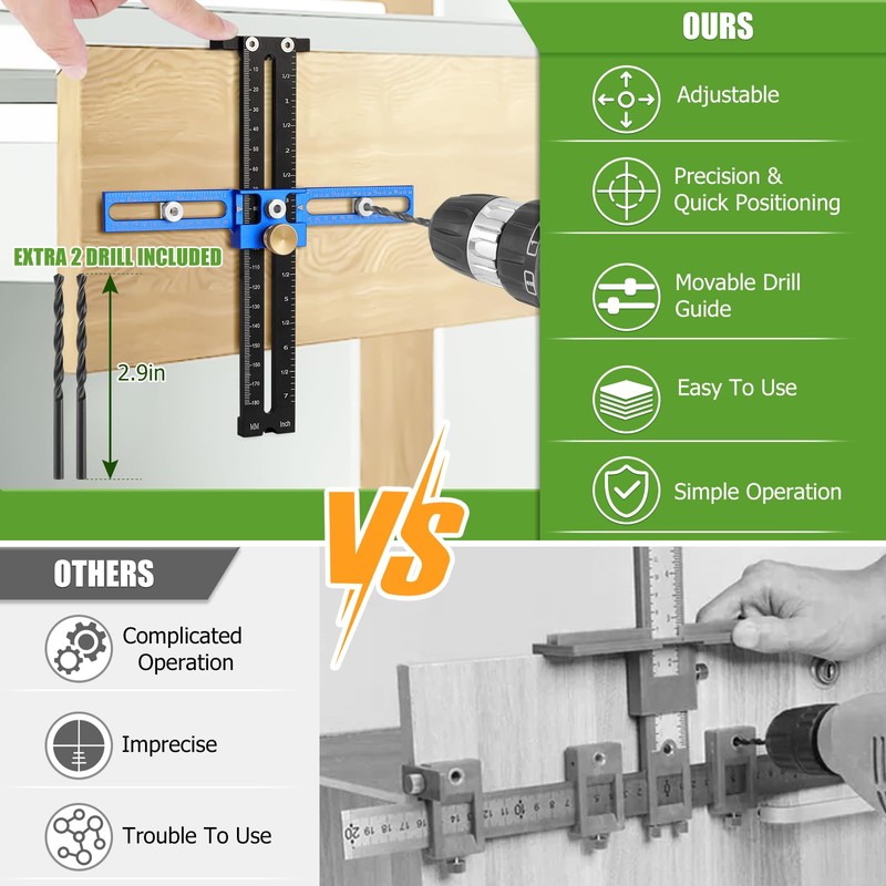 Poiyham Cabinet Hardware Handle Jig, Adjustable Cabinet Hole Drilling Template
