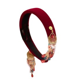 zaoalife Red Velvet Padded Headbands for Women, Non slip Comfortable Head Bands, Ethnic Style Hair Hoop, Jewelry Hairband Accessories,Tassel Hair Band