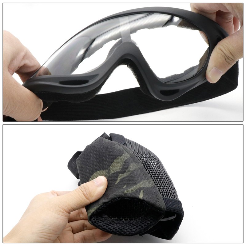 Yzpacc Airsoft Mask with Glasses, Foldable Half Face Airsoft Mesh