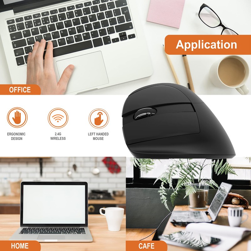 J-Tech Digital Ergonomic Left Hand Mouse with Wireless Connection, AA