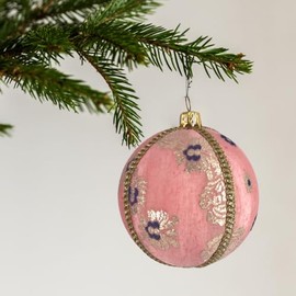 Handmade Upcycled Decorative Bauble, 8 cm or 10 cm, Pink with Silver Brocade Embellishment (8cm)