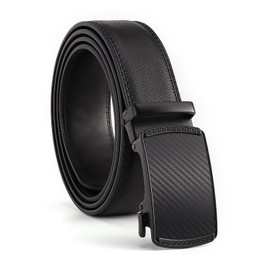 Amexo Men's Automatic Leather Belt without Holes Adjustable Work Belt with Automatic Buckle Men's Leather Belt with Ratchet for Men Business Suit Wide 35 mm, Size Adjustable, black