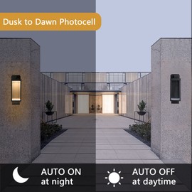 Lustrlach Dusk to Dawn LED Outdoor Light Fixture 15" Black Modern Exterior Wall Porch Lantern with Glass for House Garage Outside Entryway Garden,IP54 Waterproof,3000K,750LM