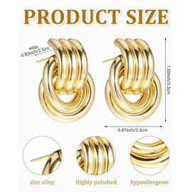 LEEQBCR 1 Pair Chunky Earrings Golden Earrings Knot Drop Earrings Hanging Chunky Drop Statement Vintage Twisted Knitted Earrings Fashion Jewellery Gift for Women