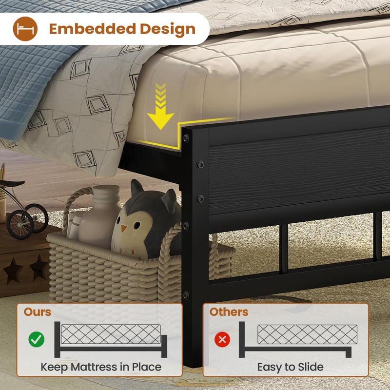 BTHFST Twin Bed Frames with Headboard & Charging Station, LED