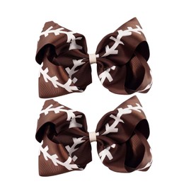 2Pcs Glitter Football Hair Bow Clips Soccer Hair Bow Clips Brown Football Hair Clips 4.5inch Grosgrain Cheer Bow Clips Cheerleader Bow Hair Accessories for Girls Gifts