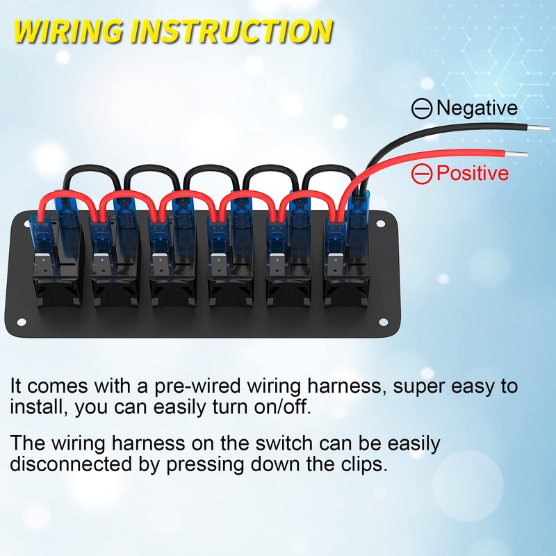 Joinfworld 6 Gang Rocker Switch Panel 12V Marine Boat Switch