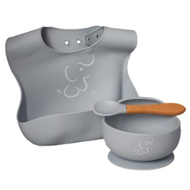 PAPU BABY Set de Alimentación - 1 Babero y 1 Platos Hondo/Bowl (Azul Pastel)