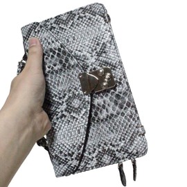 Belkut 1181315-F-d04 Python Black Long Wallet, Men's Wallet, Bag, Integrated Bag, Ostrich Embossed, Large, Large Capacity, Multi-functional, Wallet Bag, Handbag, Second Bag, Popular, Brand, Freestanding, Handle