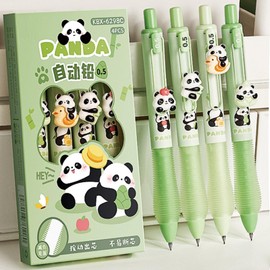 MOZXIRZ 4 Pcs Cute Panda Mechanical Pencils 0.5mm Cartoon Mechanical Pencil Kawaii Soft Grip Mechanical Pencils School Pencil for Students Women (Panda)