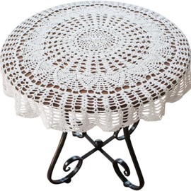 USTIDE Handmade Crochet Cotton Tablecloth Round White Crochet Tablecloth Romantic Circle Table Cover for Party Wedding Dining Afternoon Tea, 100cm