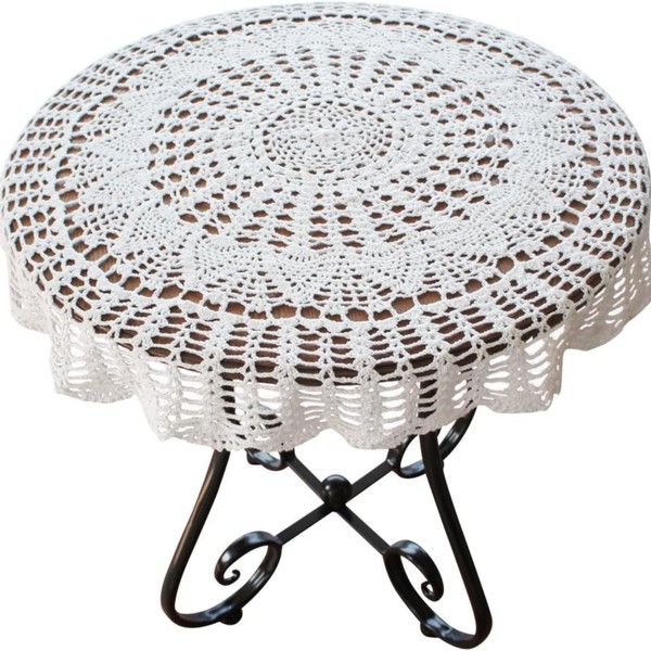 USTIDE Handmade Crochet Cotton Tablecloth Round White Crochet Tablecloth Romantic
