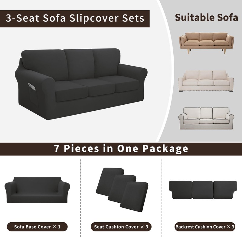 Easy-Going 7 Pieces Stretch Couch Cover Washable Sofa Cover Set