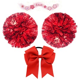 UBSIUH 2 Pieces Of Cheerleading Balls, 1 Piece Of Bow Hair Ring And 1 Piece Of Face Sticker, Cheerleading Performance Props, Sports Event Supplies, Cheering Props.