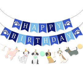 PANRRPERS Dog Themed Puppy Paw Happy Birthday Banner for Boys Girls DIY Party Supplies (Colours+Blue)
