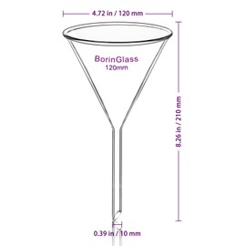 BorinGlass (2 Pack) Glass Funnel Short Stem Borosilicate Glass Lab Filter Funnel, 120 mm Diameter and Stem Length