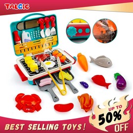 TALGIC BBQ Cooking Kitchen Set, BBQ Grill Toy Set,  Color Changing Pretend Play, Little Chef Play,:_Pink (with fries and hamburger)